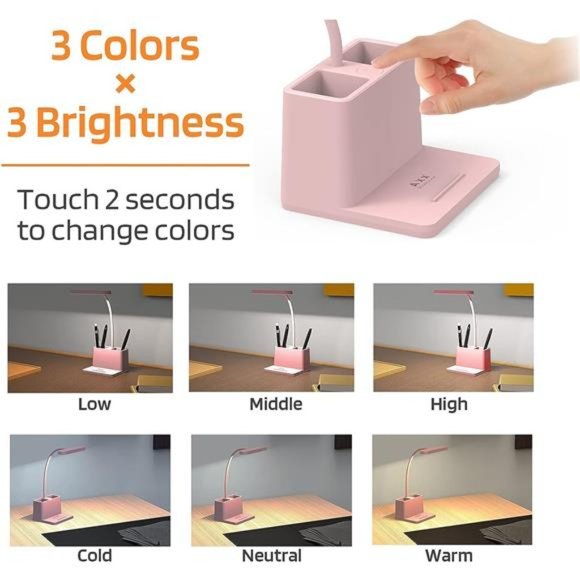 Cute Desk Lamp, Pink Desk Light for Kids, Women, Teen Girls, LED Table Lamp Work - Picture 2 of 5